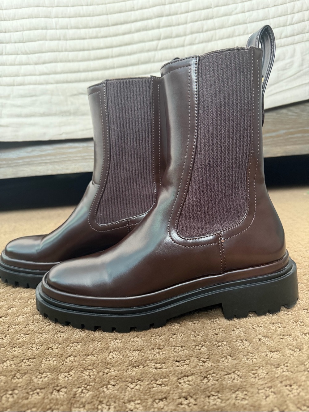 Zara Brown Leather Chelsea Lug Boots